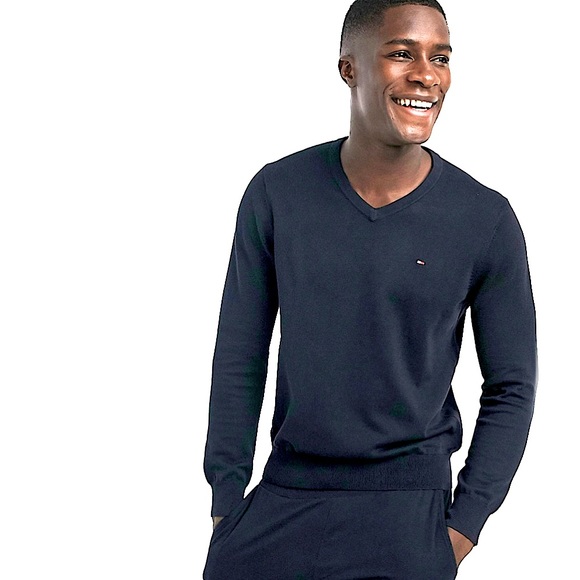 Tommy Hilfiger Black Signature Logo Solid V-Neck Sweater, Men’s Size Medium. - Picture 8 of 16